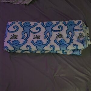 Blue Dancing Monkey Print Blanket